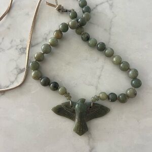 Green Jade Necklace with Bird Pendant